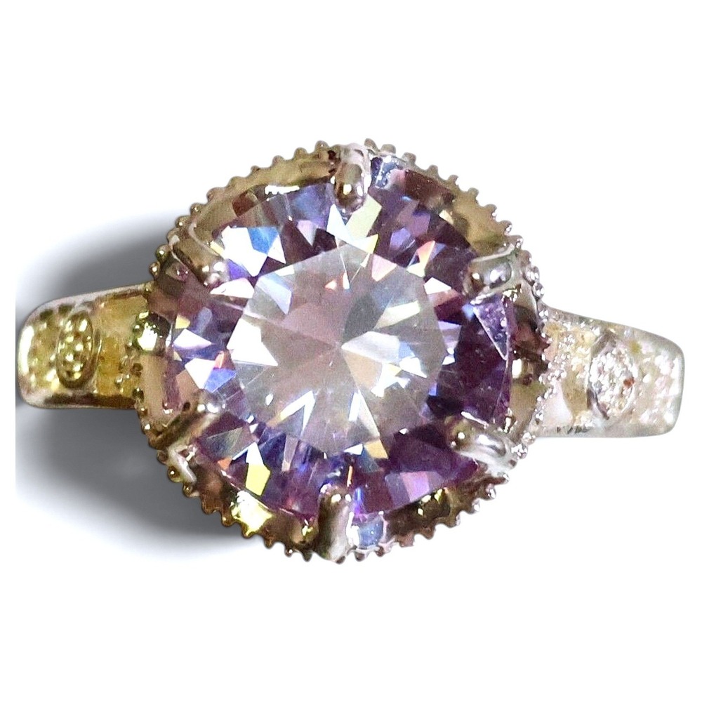 Swarovski Elements Lavender Crystal Cathedral Solitaire Ring Silver Tone Size 7